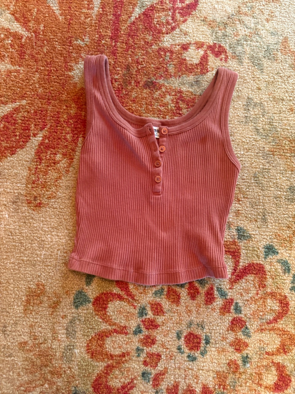 Uniqlo Ribbed Henley Tank Top - burnt orange